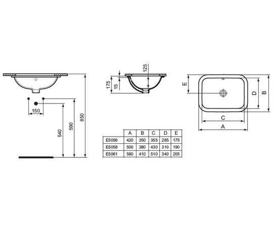 раковина под столешницу ideal standard connect е506101 58х41 cм в Актобе фото № 2