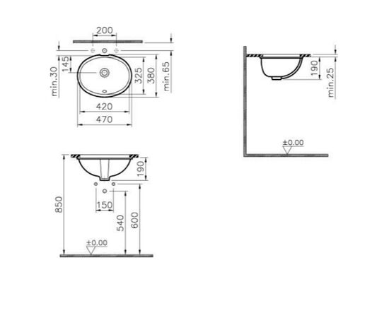 раковина под столешницу vitra s20 6039b003-0012 47х38 см в Актобе фото № 2