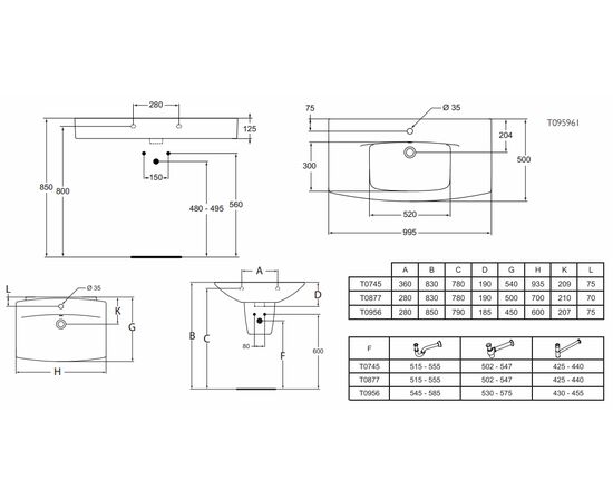 раковина подвесная ideal standard cantica t074561/е402101 93см на полуножке в Актобе фото № 2