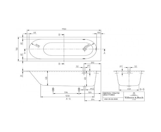 Ванна квариловая villeroy&boch oberon ubq177obe2v-01 170x70 с ножками в Актобе фото № 3