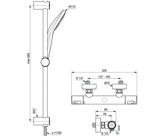 Душевой гарнитур ideal standard ceratherm t50 a7217aa с термостатом в Актобе фото № 2