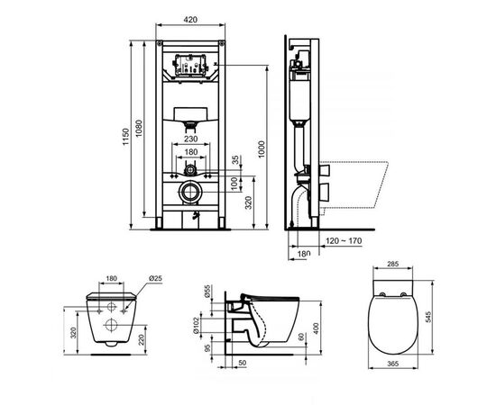 Комплект ideal standard connect: унитаз e814901 c инсталляцией r020467 и кнопкой r0123jg в Актобе фото № 2