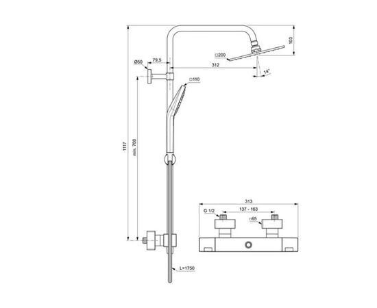 Душевая система ideal standard ceratherm t100 a7540aa с термостатом в Актобе фото № 2