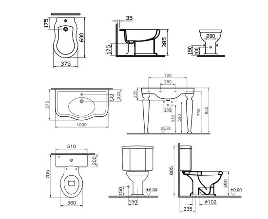 Комплект vitra efes: унитаз с бачком + биде + раковина на ножках в Актобе фото № 3