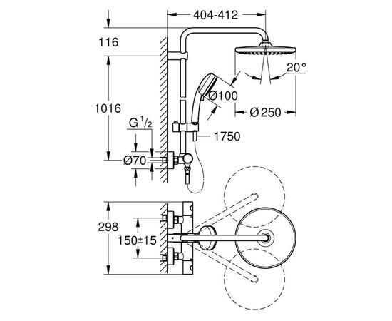 Душевая система grohe tempesta cosmopolitan system 250 26670000 с термостатом в Актобе фото № 3