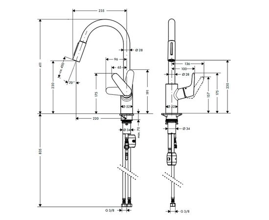 смеситель для кухни hansgrohe focus 31815000 c выдвижным душем в Актобе фото № 2