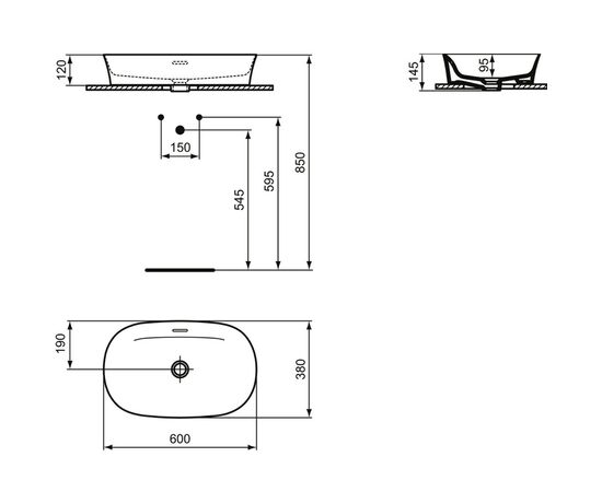 раковина накладная ideal standard ipalyss e139701 60x38 в Актобе фото № 2