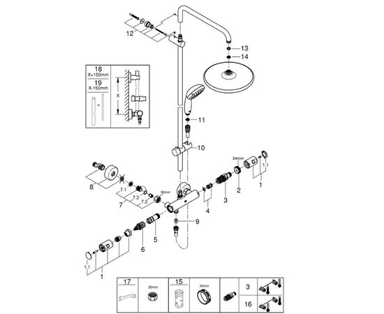 Душевая система grohe tempesta cosmopolitan 26677000 250 с термостатом в Актобе фото № 6