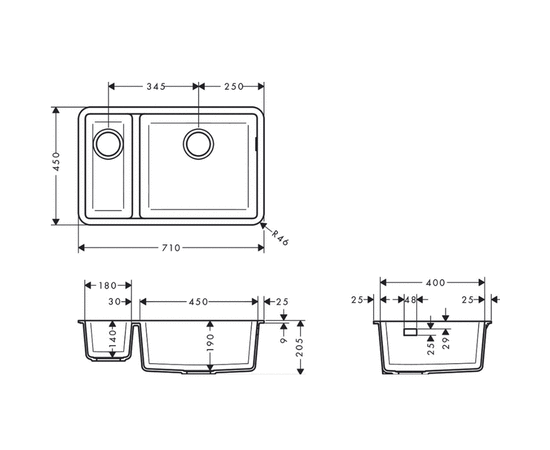 Кухонная мойка hansgrohe s510-u635 43433170 искусственный камень в Актобе фото № 3