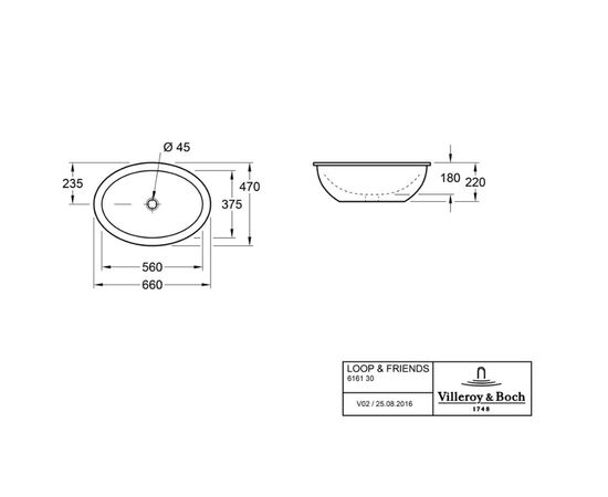 раковина под столешницу villeroy & boch loop&friends 61613001 47x66 см в Актобе фото № 2