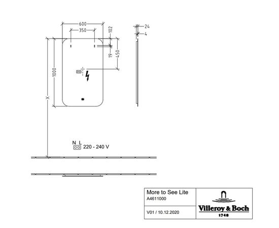 Зеркало с подсветкой villeroy&boch more to see lite a4611000 в Актобе фото № 2