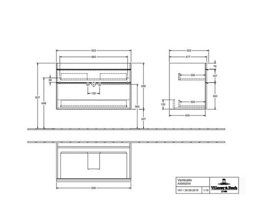 тумба под раковину villeroy&boch venticello a92601dh 95x59x50 в Актобе фото № 2