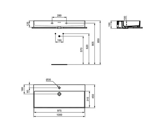 раковина накладная ideal standard extra t390501 100x45 в Актобе фото № 6