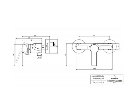 смеситель для душа villeroy & boch architectura tvs10300100061 в Актобе фото № 2