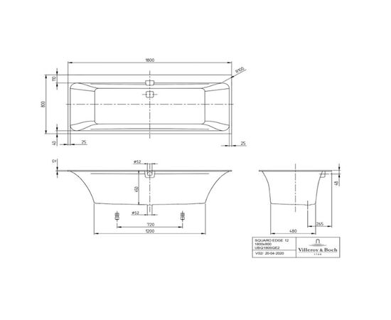 Ванна villeroy&boch 180x80 squaro edqe 12 ubq180sqe2dv-01 с ножками в Актобе фото № 4