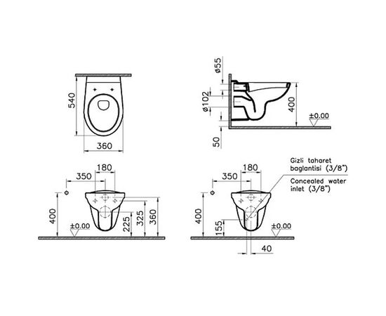 унитаз с инсталляцией 4в1 vitra uno 9773b003-7206 в Актобе фото № 6