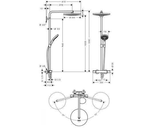 Душевая система hansgrohe raindance select s s300 2jet showerpipe 27133000 с термостатом в Актобе фото № 2