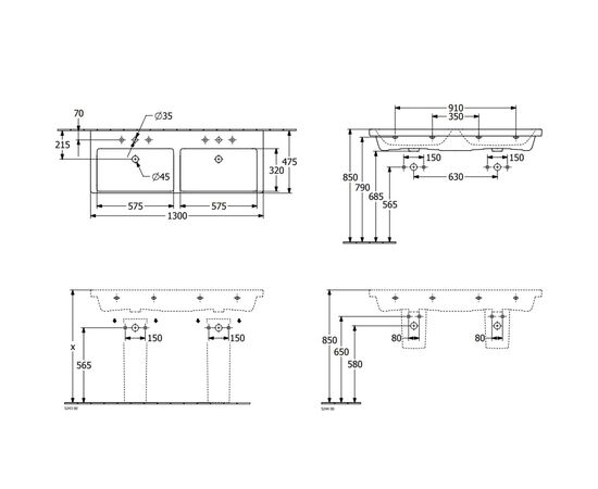 раковина на тумбу villeroy & boch subway 4a71d1r1 130x47 двойная в Актобе фото № 3