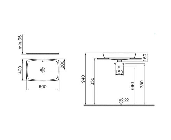 раковина накладная vitra metropole 5668b003-0012  60 см в Актобе фото № 3