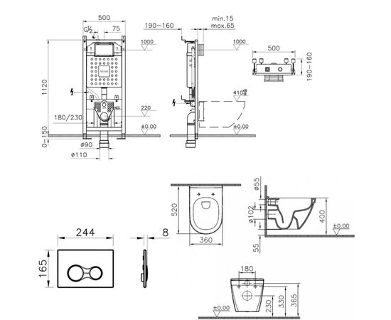 унитаз с инсталляцией 4в1 vitra s50 7740b003-0075 v12 740-0480 slim lift	 в Актобе фото № 2