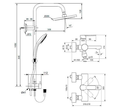 Душевая система ideal standard idealrain eco a6281aa со смесителем smart b0462aa в Актобе фото № 2