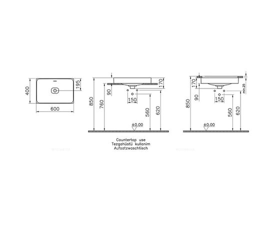 раковина накладная vitra metropole 7535b003-0673 60x40 в Актобе фото № 2