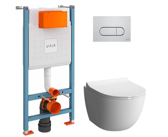 унитаз с инсталляцией 4в1 vitra v-fix core 800-1873, sento 7748b003-0075 lift, клавиша root r хром в Актобе фото № 1