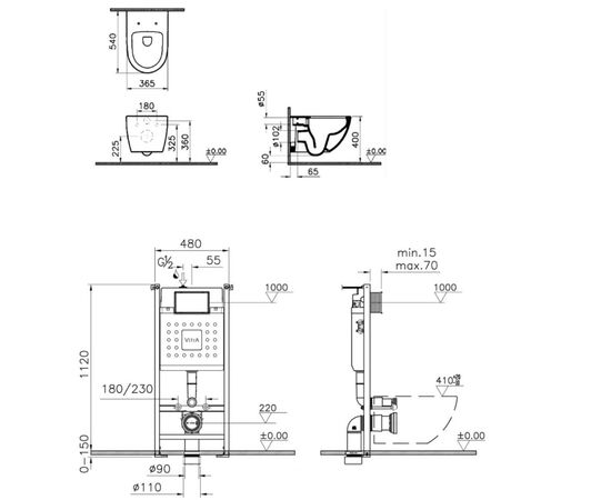 унитаз с инсталляцией 4в1 vitra v-fix core 800-1875, sento 7748b003-0075, клавиша root s хром в Актобе фото № 2