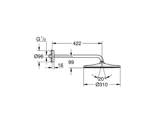 Верхний душ с кронштейном grohe rainshower 310 22121kf0, 422, черный матовый в Актобе фото № 2