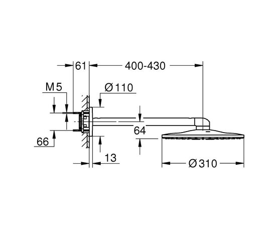 Верхний душ с кронштейном grohe rainshower 310 smartactive 26475000, 430, 2 режима струи, хром в Актобе фото № 2