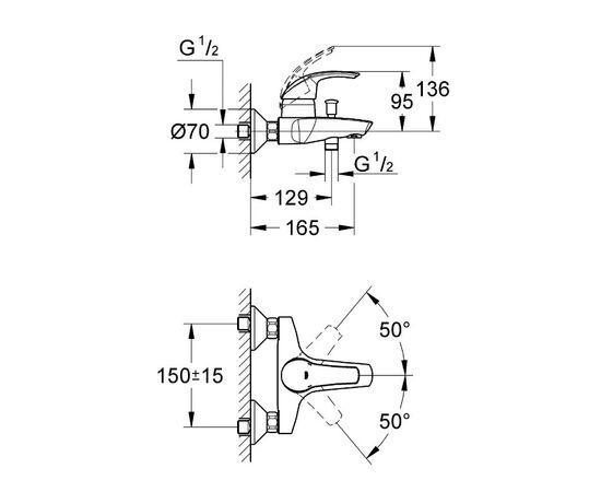 смеситель для ванны grohe eurosmart 33300001, хром в Актобе фото № 2