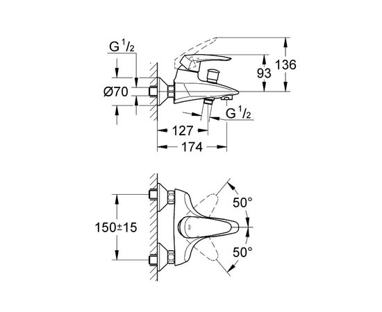 смеситель для ванны grohe eurodisc 33390001, хром в Актобе фото № 2