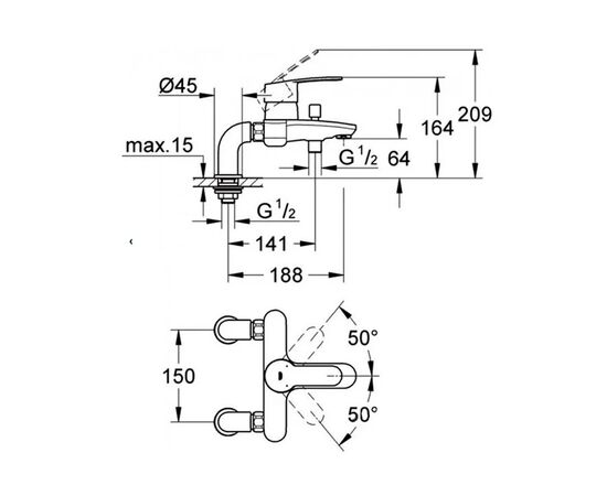 смеситель для ванны grohe eurostyle cosmopolitan 33612002, вертикальный монтаж, хром в Актобе фото № 2