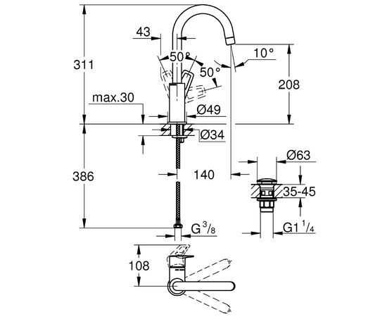 смеситель для раковины grohe bauloop 23891001, хром в Актобе фото № 3