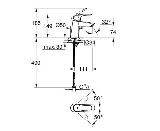 смеситель для раковины grohe eurosmart 23967003, хром в Актобе фото № 2