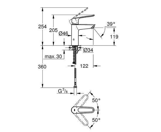 смеситель для раковины grohe eurosmart 23987003, хром в Актобе фото № 2