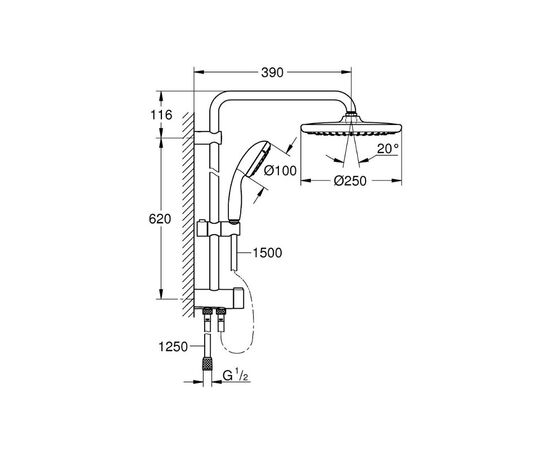 Душевая система grohe vitalio start system quickfix 250 266802430 с переключателем, черный матовый в Актобе фото № 3