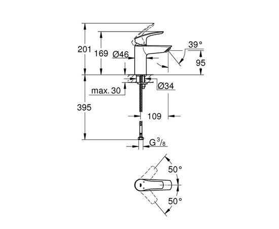 смеситель для раковины grohe eurosmart 32467003, хром в Актобе фото № 2