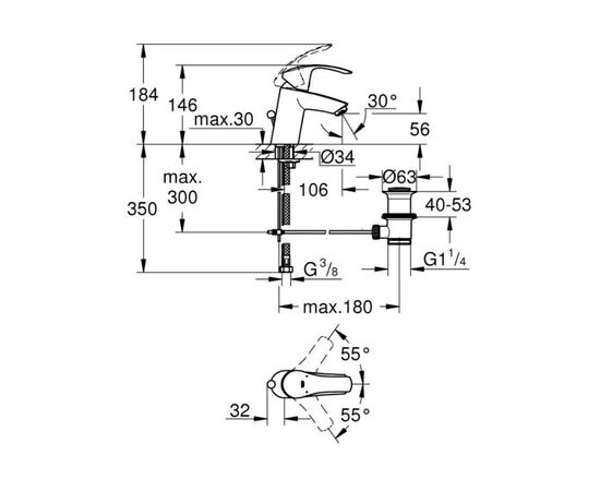 смеситель для раковины grohe eurosmart 33265002, хром в Актобе фото № 2