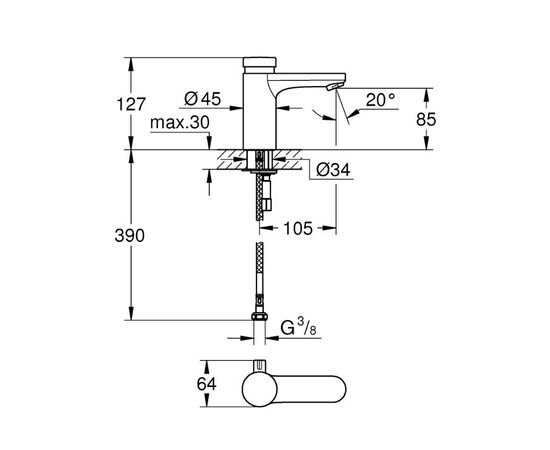 смеситель для раковины grohe eurosmart cosmopolitan t 36317000, автоматический, хром в Актобе фото № 2