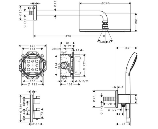 Душевая система hansgrohe croma 280 1jet ecostat s 27954000 с термостатом в Актобе фото № 2