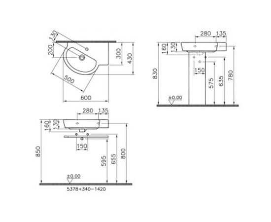 раковина vitra sunrise 60 5378b003-0999 c аксессуаром в Актобе фото № 3