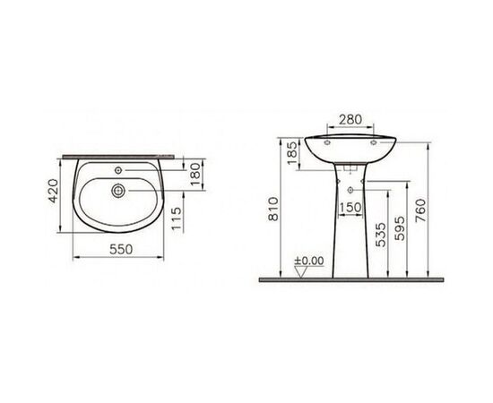 раковина с пьедесталом vitra normus 9600b003-7650 55x45 в Актобе фото № 2