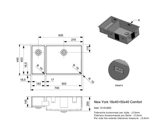 Кухонная мойка reginox new york r27790, 18x40+50x40 в Актобе фото № 2