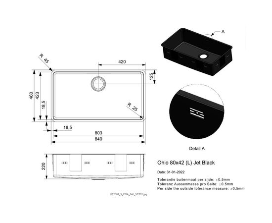 Кухонная мойка reginox ohio r32688 80x42 l, jet black в Актобе фото № 2