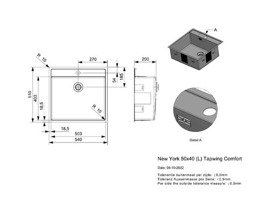 Кухонная мойка reginox new york r34774 50x40 l, tapwing в Актобе фото № 2