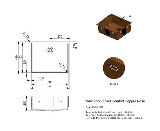 Кухонная мойка reginox new york r35153 50x40 comfort, copper в Актобе фото № 3