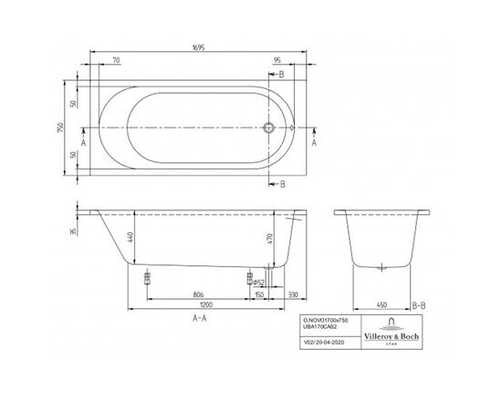 Ванна акриловая  villeroy & boch o.novo uba170cas2v-01 170 x 75 см в Актобе фото № 2