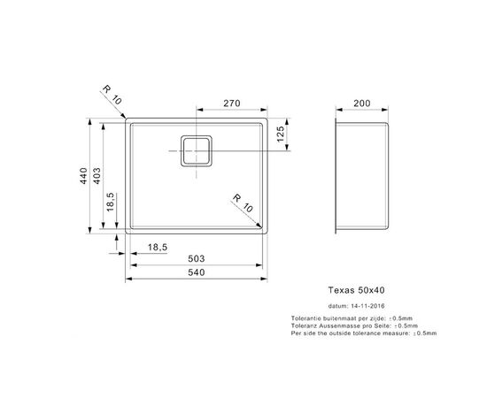 Кухонная мойка reginox texas r28032 50x40 okg, прямоугольная, нержавеющая сталь в Актобе фото № 2