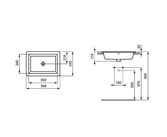 раковина встраиваемая ideal standard strada k078001 59.5x43.5 в Актобе фото № 3